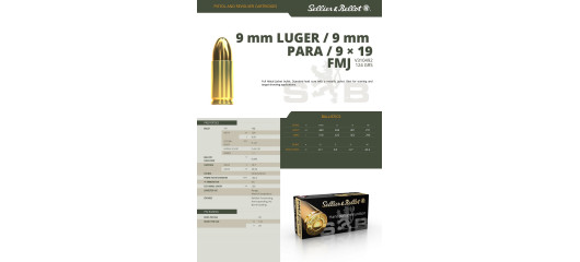 BOITE DE 50 CARTOUCHES SELLIER BELLOT CAL.9x19 / 9 PARABELLUM / 9 LUGER FMJ 124GRS - CATEGORIE B