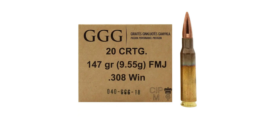 BOITE DE 20 CARTOUCHES GGG CAL.308WIN FMJ 147GR