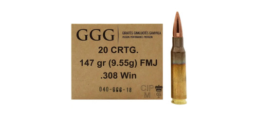BOITE DE 20 CARTOUCHES GGG CAL.308WIN FMJ 147GR