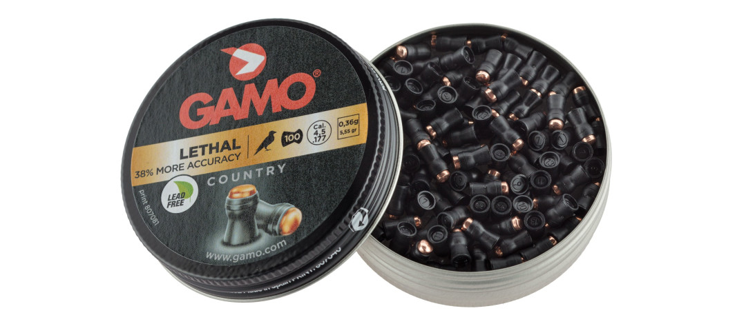 BOITE DE 100 BALLES A AIR POLYMERE GAMO TÊTE RONDE CUIVRÉE CAL.4.5 LETHAL COUNTRY