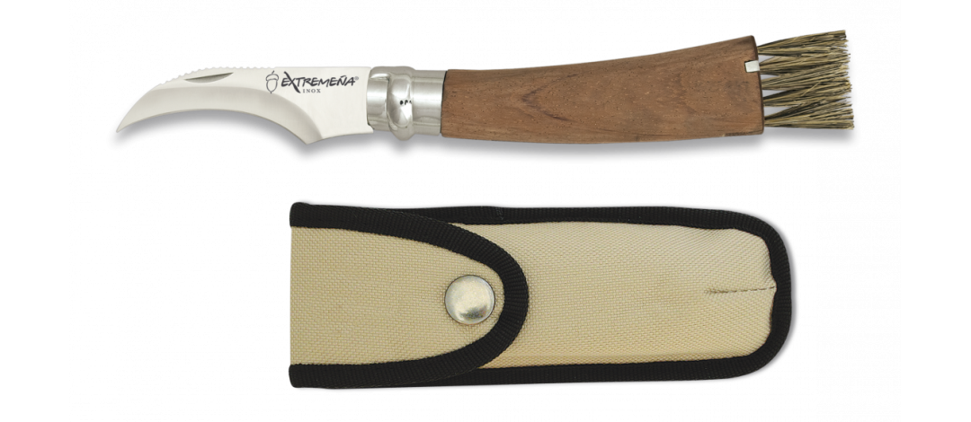 Couteau a champignons lame inox courbée 7.5cm avec brosse