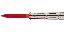 Couteau Papillon acier brossé rouge avec lame de 10cm