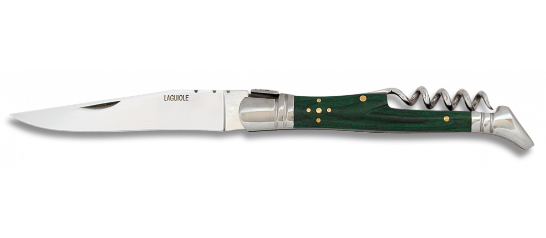 Couteau pliant Laguiole Tradition Stamina vert lame 9.6cm avec tire-bouchon