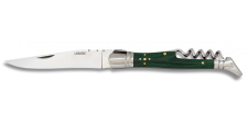 Couteau pliant Laguiole Tradition Stamina vert lame 9.6cm avec tire-bouchon