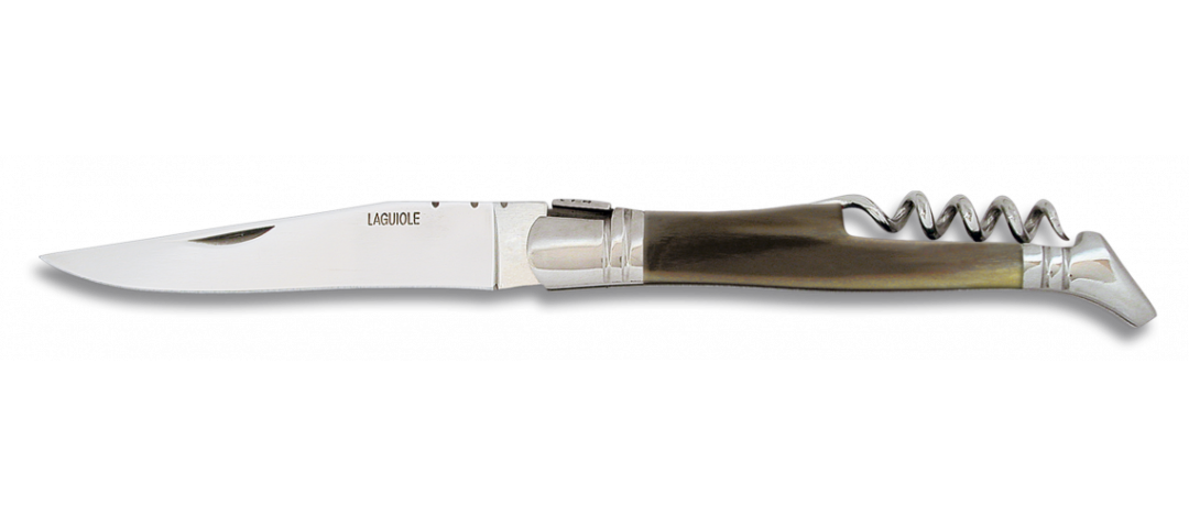 Couteau pliant Laguiole Tradition en corne véritable lame 9.5cm avec tire-bouchon