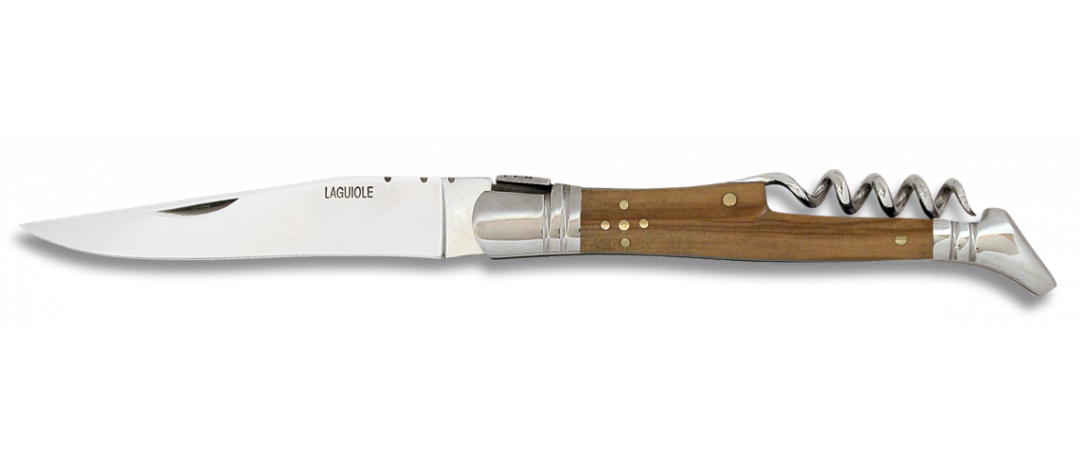 Couteau pliant Laguiole Tradition en bois d'Olivier lame 9.5cm avec tire-bouchon