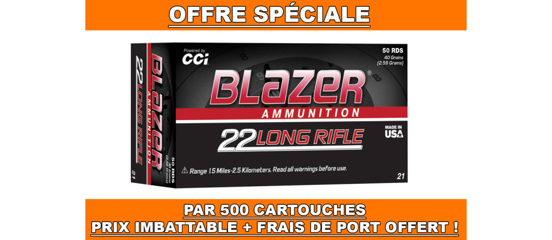OFFRE ECO - BOITE DE 500 CARTOUCHES CCI BLAZER CAL.22LR 40GR