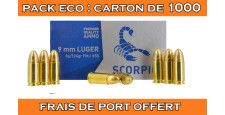 OFFRE ECO - CARTON DE 1000 CARTOUCHES STV CAL.9x19 / 9 PARABELLUM / 9 LUGER FMJ 124GRS - CATEGORIE B