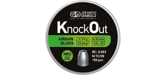BOITE DE 150 PLOMBS JSB SLUGS MKII KNOCKOUT CAL.25 / 6.35mm - 33.49Gr