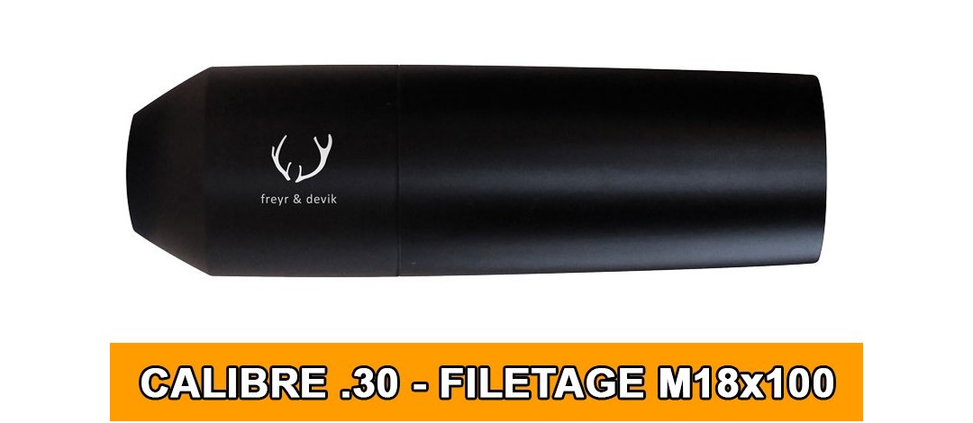 MODERATEUR DE SON FREYR&DEVIK 196 CAL.30 (30-06 / 308 / 7x64...) FILETAGE M18x100