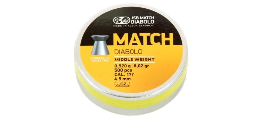 BOITE DE 500 DIABOLO MATCH YELLOW MEDIUM TETE PLATE JSB CAL.4.5 - 8.02gr