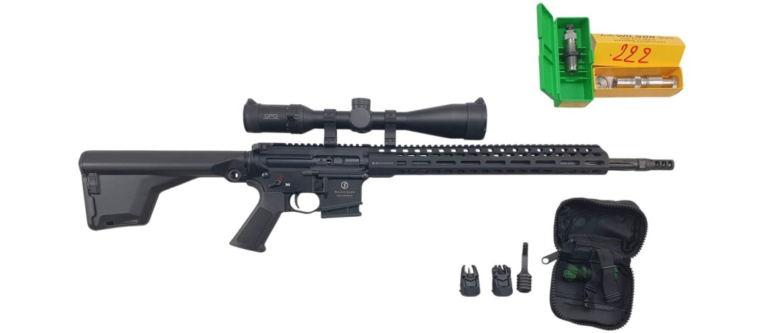 OCCASION - CARABINE LINEAIRE SCHMEISSER AP15 CAL.222REM + LUNETTE GPO SPECTRA 4-16x50 + ACCESSOIRES