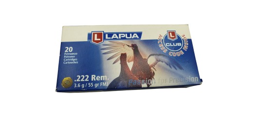 DESTO AMMO - BOITE DE 15 MUNITINONS LAPUA 222REM FMJ 55GR