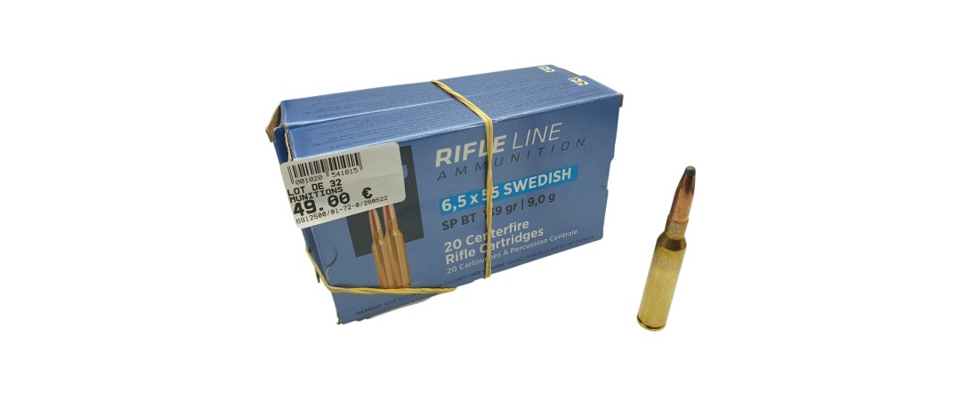 DESTO AMMO - LOT DE 32 MUNITIONS PARTIZAN CAL.6.5x55SE SOFT POINT BT 139GRS