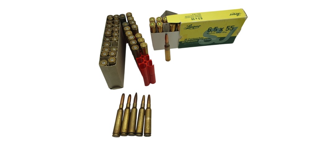 DESTO AMMO - LOT DE 58 MUNITIONS LUGER-NORMA-LAPUA CAL.6.5X55SE DIVERS OGIVES