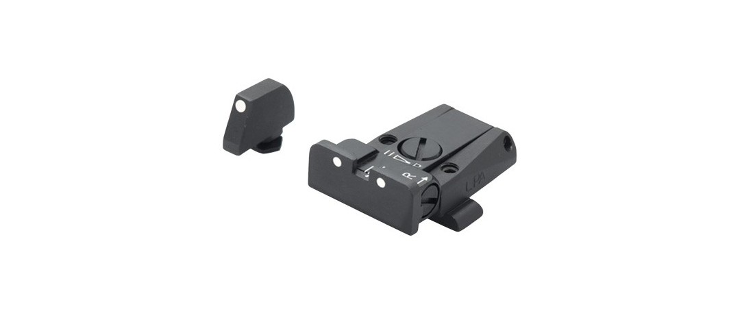 HAUSSE REGLABLE ET GUIDON A POINTS BLANC LPA SPR POUR GLOCK 17 A 48 - Gen. 3-4-5