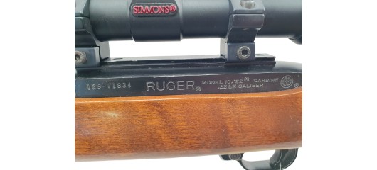 RUGER OCCASION - CARABINE SEMI-AUTO RUGER 10/22 FILETÉE CAL.22LR + LUNETTE SIMMONS 3-9x50 + MODERATEUR