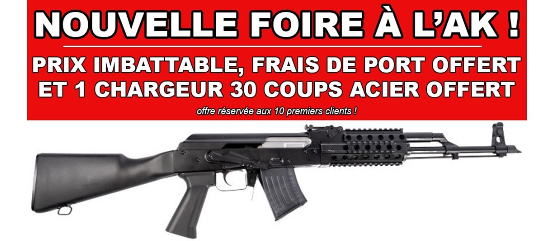 FOIRE AK - CARABINE WBP AK JACK SYNTHETIQUE TACTICAL CAL.7.62x39 + 1 CHARGEUR 30 COUPS OFFERT