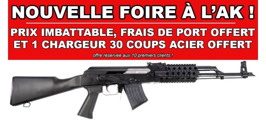 FOIRE AK - CARABINE WBP AK JACK SYNTHETIQUE TACTICAL CAL.7.62x39 + 1 CHARGEUR 30 COUPS OFFERT