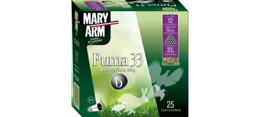 BOITE DE 25 CARTOUCHES MARY ARM PUMA 33G BOURRE JUPE CAL.12/70 PLOMB 6