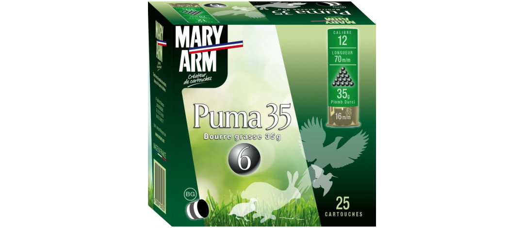 BOITE DE 25 CARTOUCHES MARY ARM PUMA 35G BOURRE GRASSE CAL.12/70 PLOMB 8