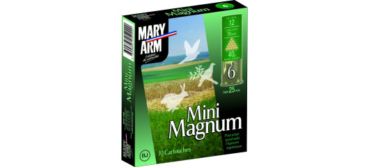 BOITE DE 10 CARTOUCHES MARY ARM MINI MAG 40G BOURRE JUPE CAL.12/70 PLOMB 4 LAITONNÉ