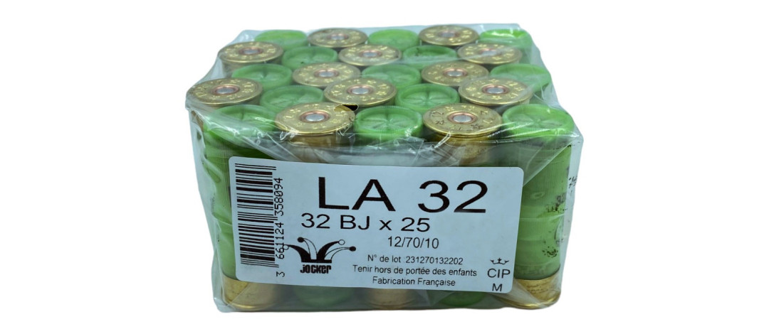 BOITE DE 25 CARTOUCHES JOCKER LA32 32G BOURRE JUPE CAL.12/70 PLOMB 7 1/2
