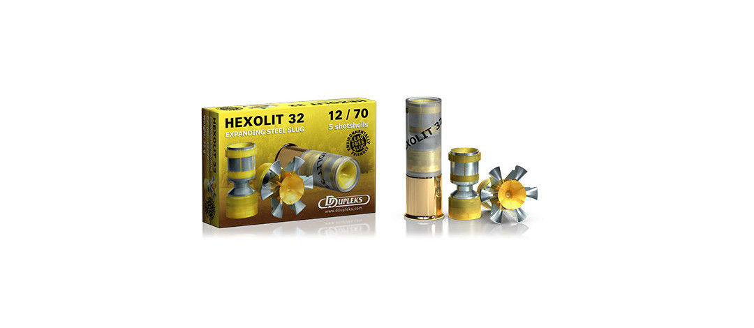 BOITE DE 5 CARTOUCHES DDUPLEKS HEXOLIT 32 CAL.12/70 SLUG EXPANSIVE ACIER