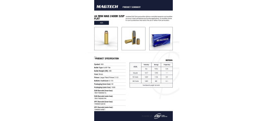 BOITE DE 50 CARTOUCHES MAGTECH CAL.44REM MAG SOFT POINT 240GR