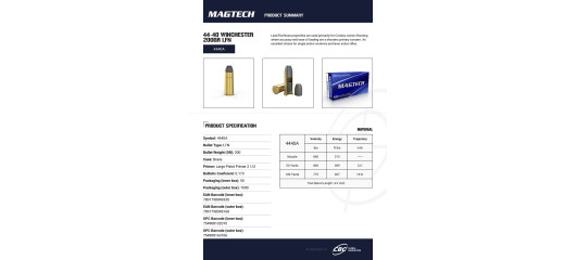 BOITE DE 50 CARTOUCHES MAGTECH CAL.44-40 LFN 200GRS